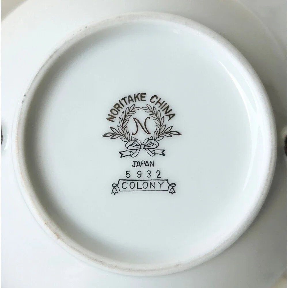 Vintage Noritake Colony China Japan Sugar Bowl & Lid White Platinum Trim